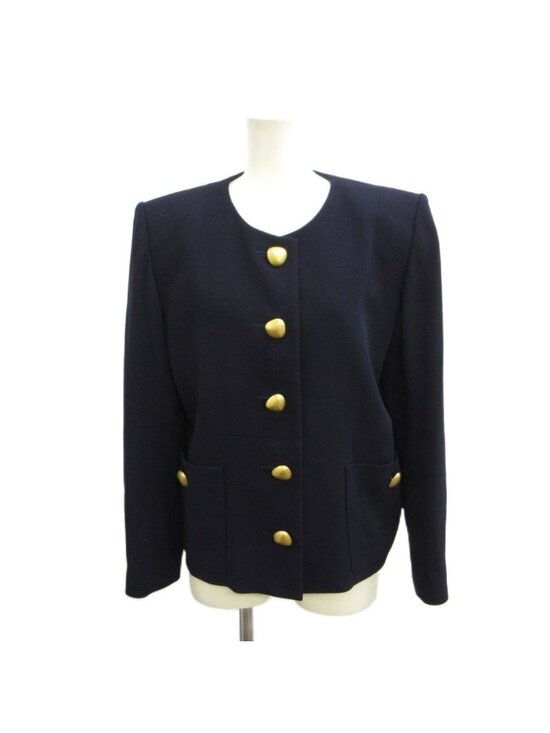 Yves Saint Laurent Jackets & Blazers - Saint Laurent Color Jacket Top Wool 34 Navy Gold Button Vintage Round Neck Long